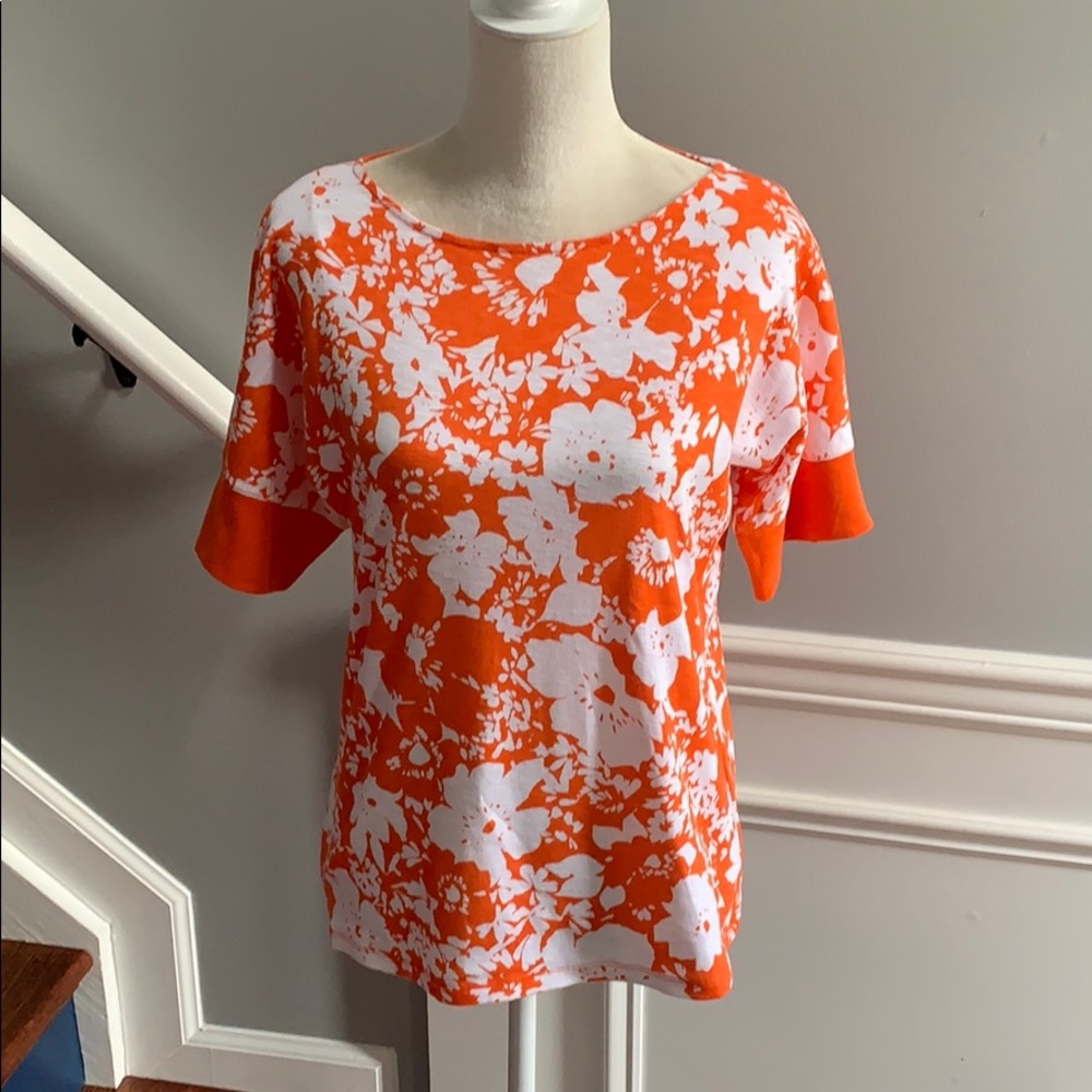 Jones New York orange and white cotton casual top